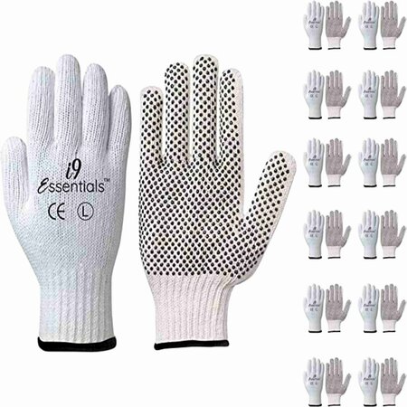 I9 ESSENTIALS Cotton & Dotted PVC Cotton Work Gloves White Size L -, 12PK 100024